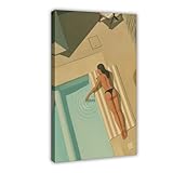 Póster de relajación junto a la piscina, póster de lienzo para...