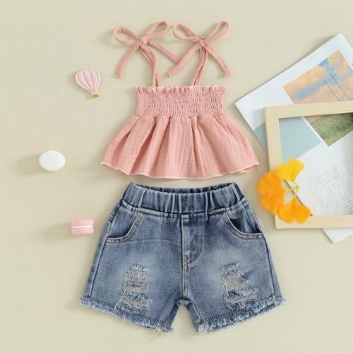 Mubineo Toddler Baby Girl Summer Clothes Denim Outfits Jeans Shorts Sleeveless Tops Ripped Shorts Set Outfit2