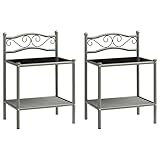 2 x table de chevet vidaXL 2X Tables de Chevet Table de Nuit Armoire de Chevet Armoire de Lit Chambre à Coucher Maison Intérieur Gris et Noir Métal et Verre