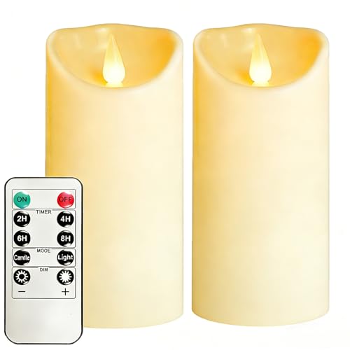OSHINE - Velas de plástico sin llama para exteriores, paquete de 2 unidades, color marfil, velas falsas con pilar LED, funciona con pilas, control remoto y temporizadores, velas falsas eléctricas