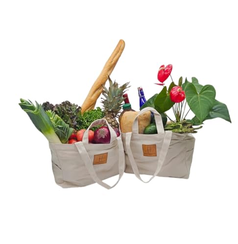 Reusable grocery bags (set of 2) Made from soft, heavy-duty canvas, these large totes are eco-friendly, foldable, and perfect utility shopping bags. Featuring durable handles and extra storage pockets