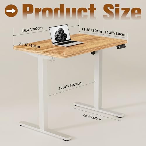 Image of ERGOMAKER 35 inch Electric Standing Desk, Adjustable Height, Sit Stand Up Desk for Home Office & Computer Workstations, Memory Controller, Light Rustic Brown