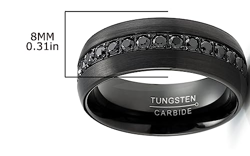 Metal Masters CO. Tungsten Carbide Mens Ring Wedding Band Black Round 1.7Ct SImulated DIamond CZ Cubic Zirconia 8MM Comfort-Fit Black3