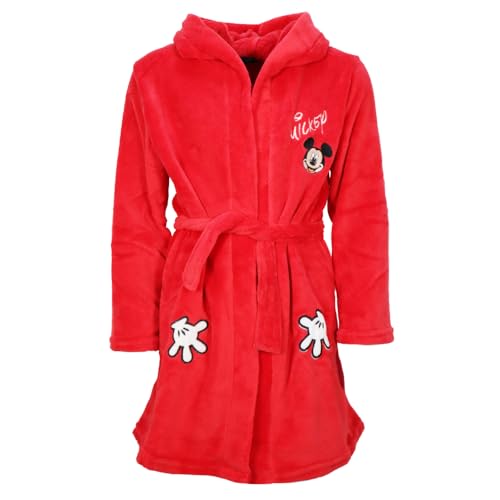 Disney Mickey Maus Kinder Bademantel – Coral Fleece mit Kapuze – Jungen 98–128, Farbe: Rot, Bekleidungsgröße: 110/116