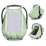 Orzbow Cotton Baby Car Seat Cover, Breathable Car Seat Canopy for Girls Boys with Mesh Window, Lightweight Baby Carrier Cover for Wind, Dust, Sun and Insects Protection, Universal Fit, Green