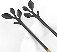 Vista 6 de AnSaw Elegantes cucharas de café expreso de hoja negra y dorada, 10 piezas, mini cucharas de café y postre de acero inoxidable de 4.7 pulgadas