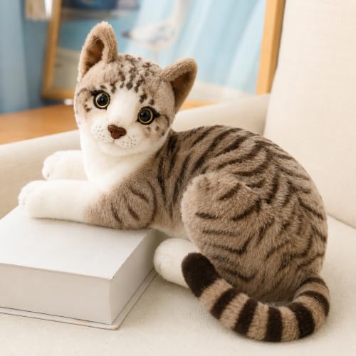 Image of Cat Soft Toy 35cm with Meow Meow Sound, Realistic Plush Cat Stuffed Animal, Cute Cat Plushie for Kids Boys Girls, Birthday Gift, Home Decor(Gray)