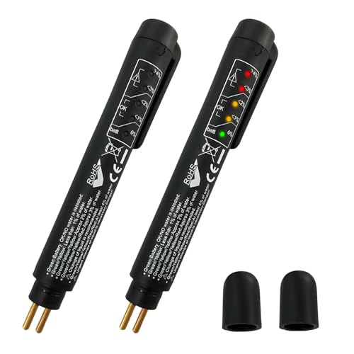 FSTURIOS 2PCS Brake Fluid Liquid Tester Pen DOT 3 DOT 4 DOT 5.1 Brake Fluid Diagnostic Testing Pen Vehicle High-Precision Hydraulic Liquid Oil Moisture Analyzer with 5 LED Indicators