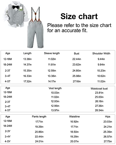 Yallet Toddler Baby Boy Clothes Suit Gentleman Wedding Outfits, Formal Dress Shirt+Bowtie+Vest+Boutonniere+Suspender Pants #TOP6