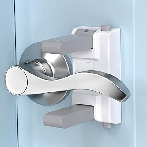 Child Door Lever Lock AOSITE 2 Pack Childproof Door Handle Lock Self Adhesive Door Lock Without Drilling Baby Door Safety Lock Bedroom Door Lock - Pet Proof Door Lock, 2 Pack Handle Protectors Cover