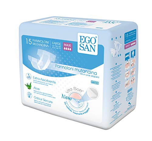 EGOSAN Maxi Incontinence Disposable Adult Diaper Brief Maximum Absorbency and Adjustable Tabs for Men and Women (X-Large, 15-Count)