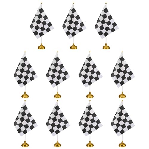 Drapeau de table à damier noir et blanc PATIKIL avec base dorée pour bureau | Lot de 12 - 2