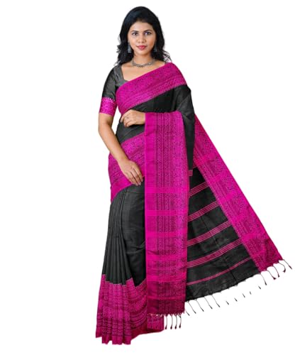 Image of eC ESHA'S COLLECTION Women's Cotton Blend Begumpuri Handloom Saree With Unstitched Running Blouse Piece