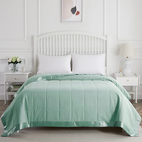 Comflive Down Alternative Blanket - Twin Size Blanket - Lightweight Blanket For All Seasons - Thin Blanket With Satin Trim - Moisture Removal Treatment 90"X68" (Green, Twin) #TOP7