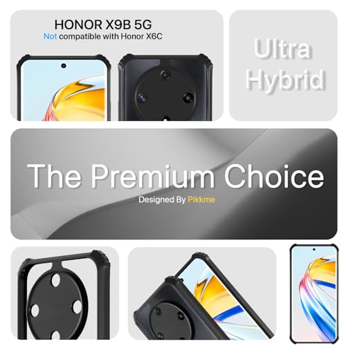 Image of Pikkme Back Cover for Honor X9b 5G | Ultra Hyrbid | Full Camera Protection | Raised Edge | Crystal Clear Transparent Bumper Case (Black)