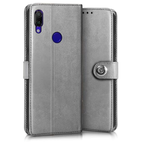 Image of WOW IMAGINE Shock Proof Flip Cover Back Case for Xiaomi Mi Redmi Note 7 | 7 Pro | 7S (Magnetic Button Flip Case | Wallet Pockets & Stand | Leather Finish | Stone Grey)
