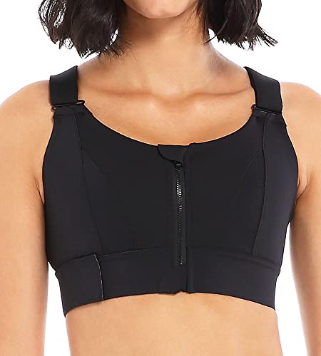 Tecox Zip Front Adjustable Sports Bras For Women High Impact Support Post Surgery Compression Bra With Adjustable Straps Front Zipper Cross Back Wireless Padded Running Workout Sports Bra Black #TOP11