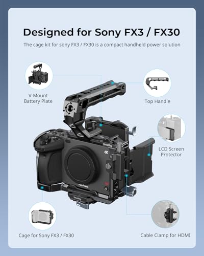 Image of SmallRig Cage Kit for Sony FX3 / FX30 with Cage, V-Mount Battery Mount Plate, LCD Screen Protector, Top Handle, Cable Clamp for HDMI, NATO Rail - 5823