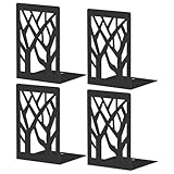 ALOTCHE Bookends 4 Pieces, Tree Design Modern Metal Bookends for Shelves, Black Tree Book Ends Decorative Book Organizer for Desk, Decorative Shelve Book Stopper for Home Office