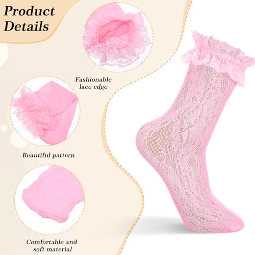 JIEYAO 4 Pairs Lace Ruffle Frilly Ankle Socks for Women, Soft Comfortable Cute Princess Dress Socks Lolita Accessories2