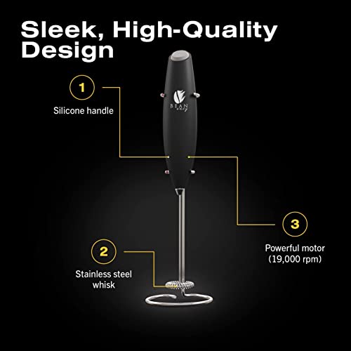 Bean Envy Handheld Milk Frother For Coffee - Electric Hand Blender, Mini Drink Mixer Whisk & Coffee Foamer Wand W/Stand For Lattes, Matcha And Hot Chocolate - Kitchen Gifts - Black #TOP3
