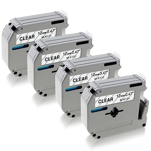 PT-M95 Label Tape Clear Compatible with M-K131s Brother Label Tape Clear 12mm 0.47 M131 MK131 M-131 P Touc M Tape Refills for Brother PT-80 PTM95 PT-85 PT-65 PT-90 Label Makers, 4-Pack