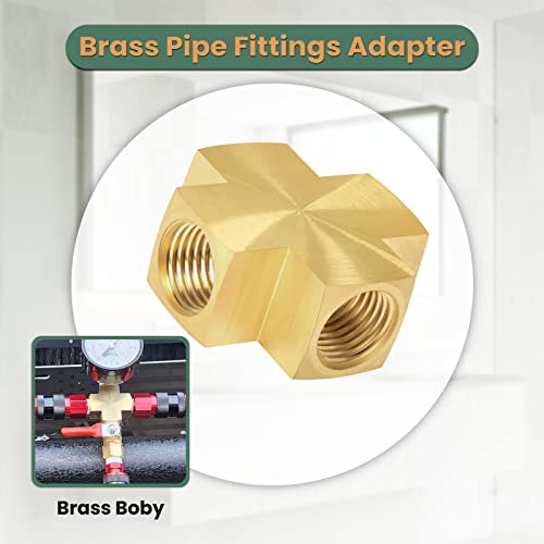 Gotonovo FAU-15T9-1443 4 Way Brass Fitting 1/4 X 1/4 X 1/4 X 1/4 Inch Npt Female Thread Cross Pipe Fitting Barstock Cross Connector Brass Pipe Fittings thumb #7