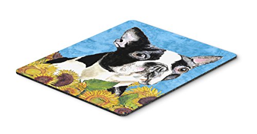 Caroline's Treasures SC9063MP Boston Terrier in Summer Flowers Mouse Pad, Hot Pad or Trivet for Home Office Gaming Working Computers Laptop Mouse Mat,Washable Large Mousepad