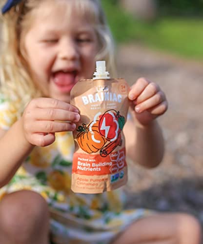 Little Brainiac Organic Fruit & Veggie Snack Pouches, Apple, Pumpkin, Cinnamon Puree With Brain-Supporting Nutrients, Toddler Snacks, Clean Label, Bpa-Free, Non-Gmo (3.5 Oz, Pack Of 12) #TOP6