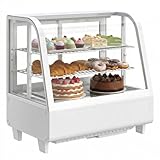 Upstreman 100L Kühlvitrine, Kompakte Kühltheke mit LED-Beleuchtung, Digitale Temperaturregelung 2-10°C, 2 Verstellbare Ablagen, für Café Bäckerei, Tortenvitrine, CD101-Weiß