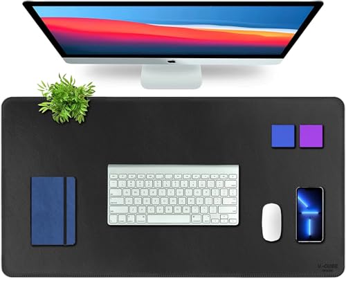 V-CUBE Designs Premium Vegan Leather Desk Mat 90X45cm 2.4mm Thick&Padded|Laptop Mat/Extended Mouse Pad/Stitched, Reversible, Sturdy Deskspread | High 