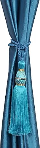 Home Desirica Polyester and Polyester Blend Bordered Curtain Holder and Tassel (Aqua Blue, 14.3 x 12.3 x 3.2 cm) Pack of 6