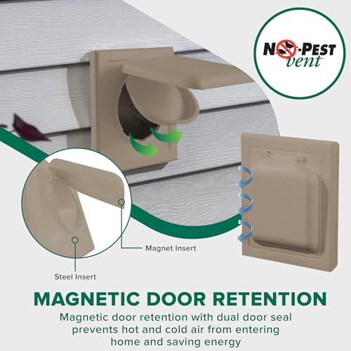 Image of NO-PEST VENT Dual Door Dryer Vent Cover 4 Inch Outdoor, Made in USA, Highest UV-Resistant Plastic, No Lint-Collecting Screen (Woodstock Brown, 4 inch Plastic Vent No Collar)