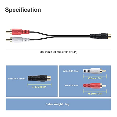 Image of C & E 0.6 m RCA Stereo Audio Extension Cable RCA female to 2 RCA Male PACK OF-3