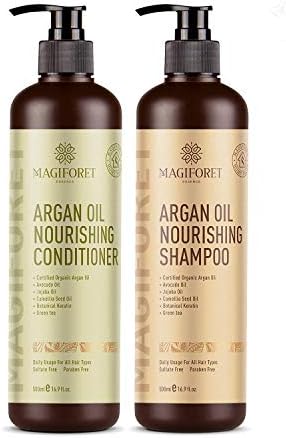 Argan Oil Shampoo and Conditioner Set (2 x 16.9 Oz) - MagiForet Organic Shampoo & Conditioner Sulfate Free - Volumizing & Moisturizing, Gentle on Curly & Color Treated Hair,For Men & Women (cd set)