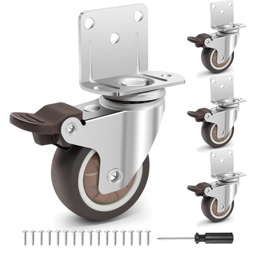 Humagineer 2 Inch Side Mount Casters Set of 4 - No Noise Rubber L-Shaped Caster Wheels, Total Capacity 600 LBS, Non Marking Plate Swivel Wheels for Furniture, Planter, Crib, Cabinet, DIY Project