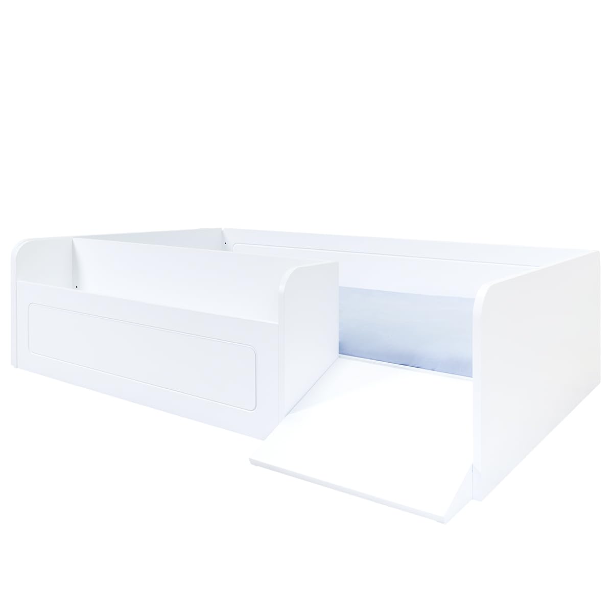 Bainba - Cama Montessori Blanca con Almacenaje y Rampa - 70x140cm