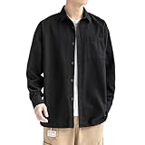 [Easykode] 長袖シャツ メンズ 秋服 無地 カジュアルシャツ 人気 シンプル 定番 レギュラーカラー しゃつ 襟付き トップス オシャレ 大人 ブラウス 洗い加工 中厚 頑丈 コットンツイル ロングスリーブ 上着 防寒 羽織り 普段使い かっこいい服 ウォッシャブル 通学 通勤 ワーク 秋冬春 black 3XL