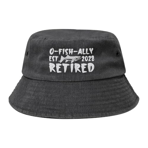 Qauirfe Retirement Fisherman O-Fish-Ally Retired 2028 Fashion Cowboy Denim Fisherman Hat Outdoor Fishing Cap Sun