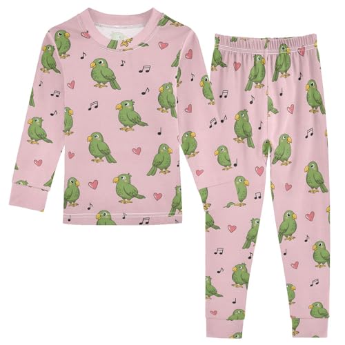 Pajama Sets Long Sleeve Green Birds Music Soft Comfy Sleepwear 2 Piece PJS 3-8T