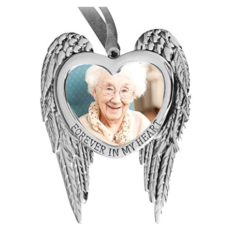Holiday Jingle in Memory of Loved One Christmas Ornament - Memorial Picture Frame Forever in My Heart - Personalized Christmas Ornaments - 2.5 x 1.75 Inch Opening - Includes Silver Hanging Ribbon Cover