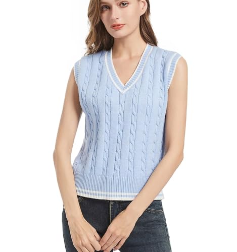 Image of Womens Sweater Vest Sleeveless Cotton Casual V Neck Pullover
