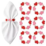 APTWOW Valentine Napkin Rings Set of 6, Wood Bead Red Heart Valentines Napkin Rings, Valentines Napkins Rings for Valentines Table Decor, Wedding, Anniversary, Holiday, Valentine's Day Party