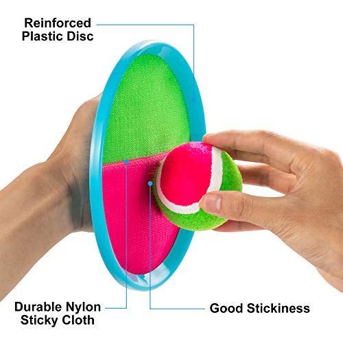 Toss and Catch Ball Set, Catch Game Toys for Kids, Beach Toys Paddle Ball Game Set with 6 Paddles and 3 Balls, Perfect Outdoor Games Sets Playground Sets for Backyards for Kids/Adults/Family