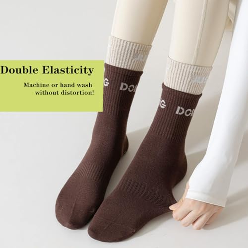 2-Pairs Grip Pilates Socks for Women with Non Slip Grippers, Yoga Slouch Socks with Grip for Barre Workout Hospital Long Scrunch Slipper3