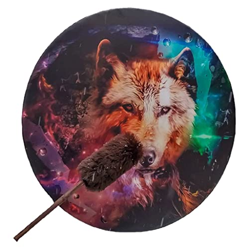 Tambor Chamánico Artesanal Wolf Totem con Baquetas miniatura 1