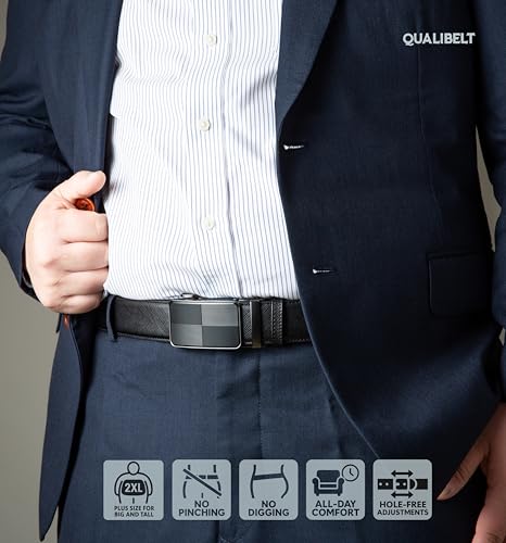 Ratchet Belt for Big and Tall Men, Adjustable Leather Belt Slide Buckle, Plus Size 1.38" Trim-to-Fit No Belly Pinch2
