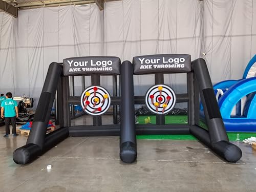 Double Player Inflatable Axe Throwing Game with 12 Soft Axes - 210D Oxford Cloth, 16.5x10x8.5ft Inflatable Ball Toss Target Dart Board for Backyard/Birthday/School/Team/Party Events
