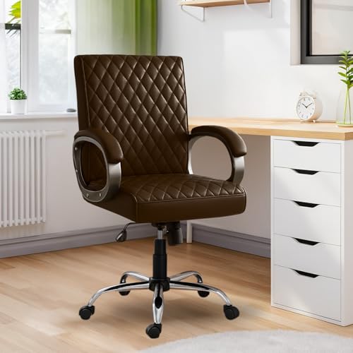 Image of NEWTURN Beta Mid Back Office Chair, Leatherette Ergonomic Design with Tilt /Height Adjustment, Metal Chrome Base, 360 Swivel for Study and Work from Home & 1 yrs Parts Replc. Warranty (Brown)