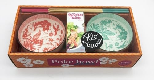 Poke bowls Aloha: Ce coffret contient : 2 bols décorés, 2 paires de baguettes, 1 livre de recettes de bowls à composer